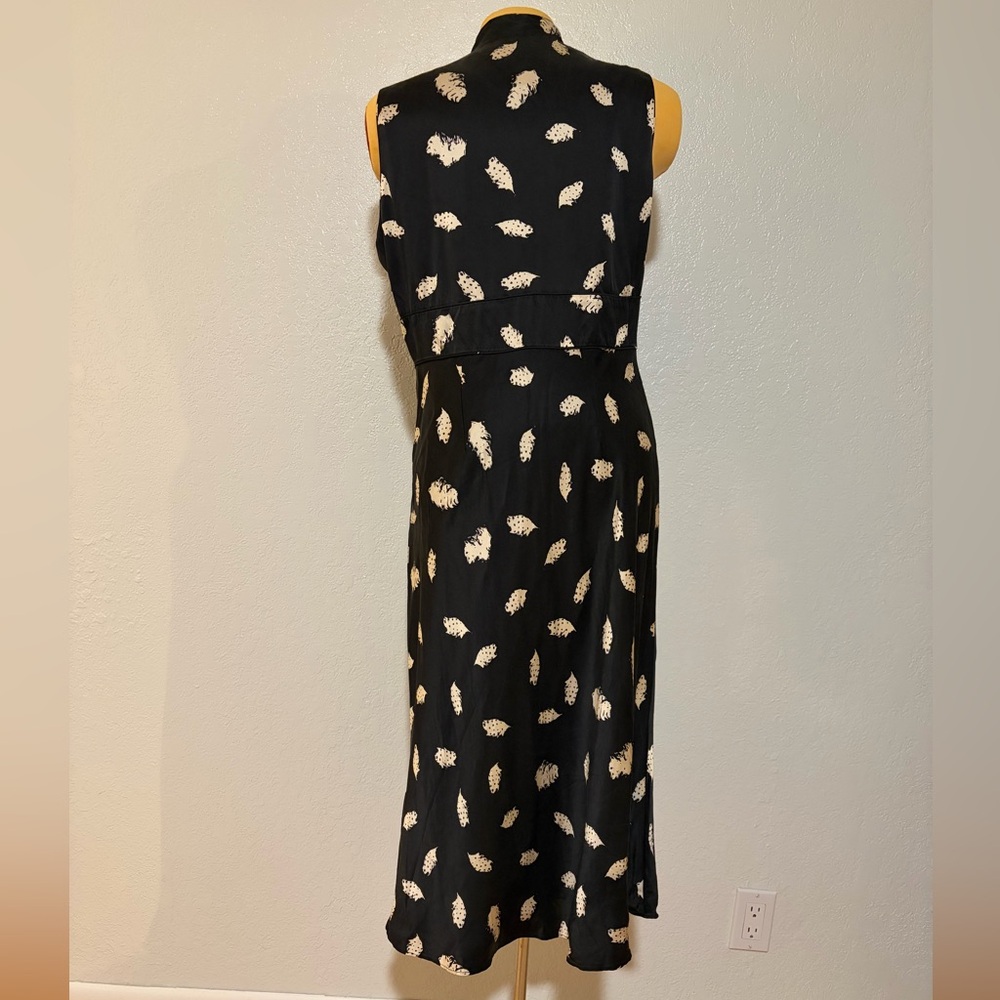 ICE Elegant Black and Cream Feather Print Dress 100% Mulberry Silk Satin Y2K - Picture 4 of 7